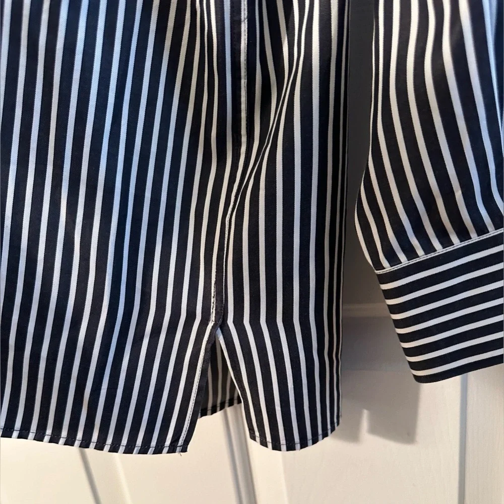 ERMENEGILDO ZEGNA XXL Made Italy Charcoal White Stripe Button Down No Tuck Shirt - Picture 8 of 13